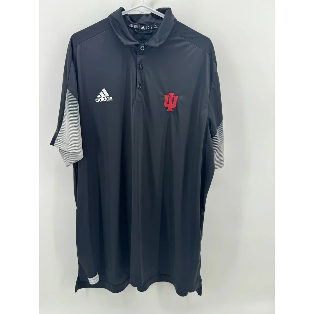 Adidas Prime Blue Golf Polo Men's Size 2XL NCAA Indiana Hoosiers Black Stretch